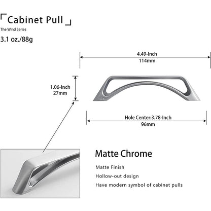 Matte Chrome Unique Hollow Design Cabinet Pulls 6 Pack