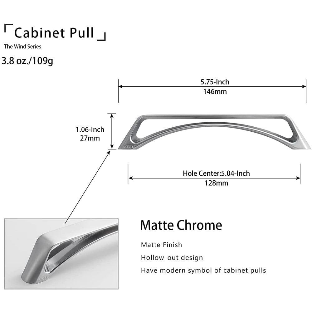 Matte Chrome Unique Hollow Design Cabinet Pulls 6 Pack
