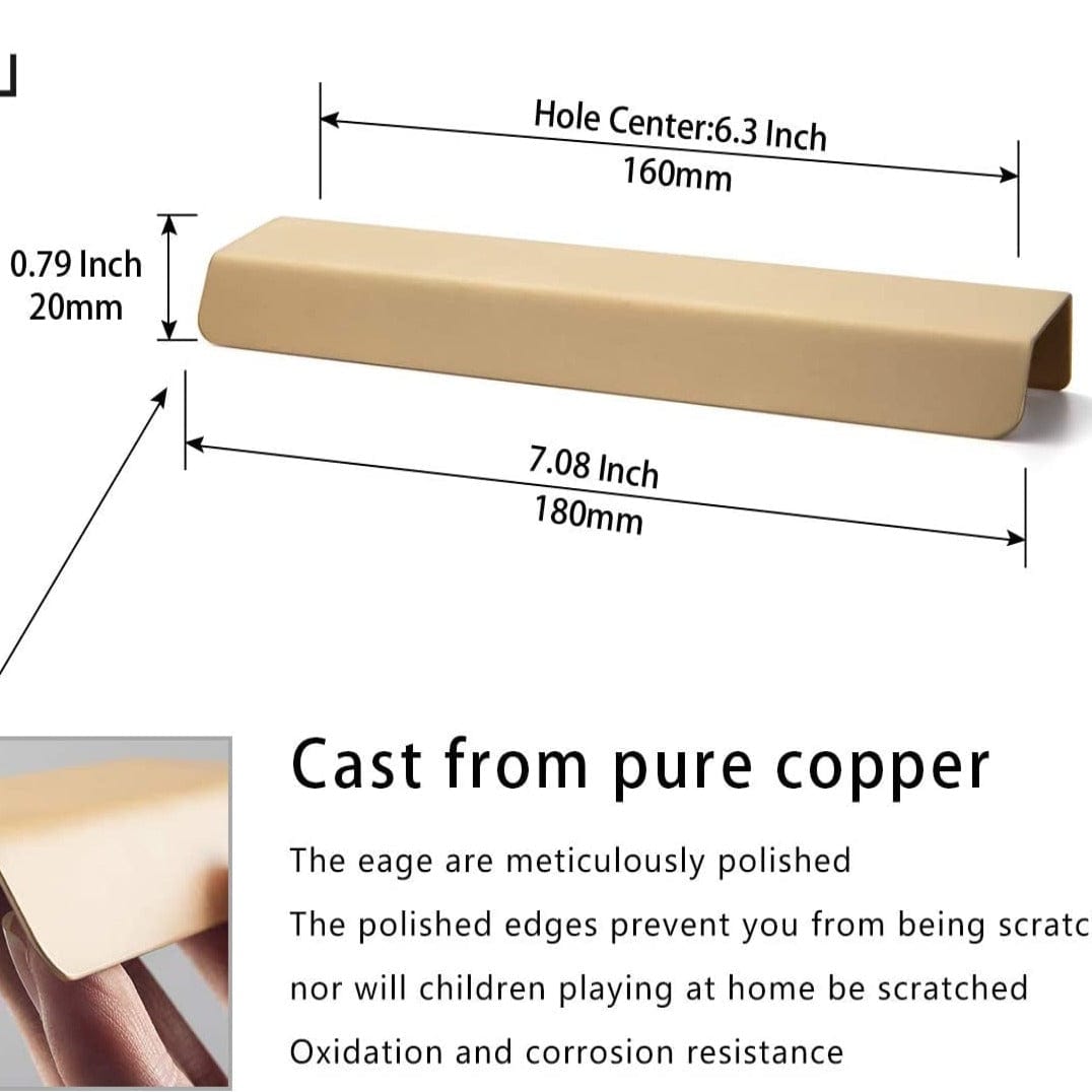 Pure Brass Matte Finger Pulls Nordic Copper Cabinet Handles 6 pack
