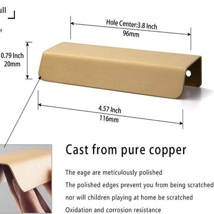 Pure Brass Matte Finger Pulls Nordic Copper Cabinet Handles 6 pack